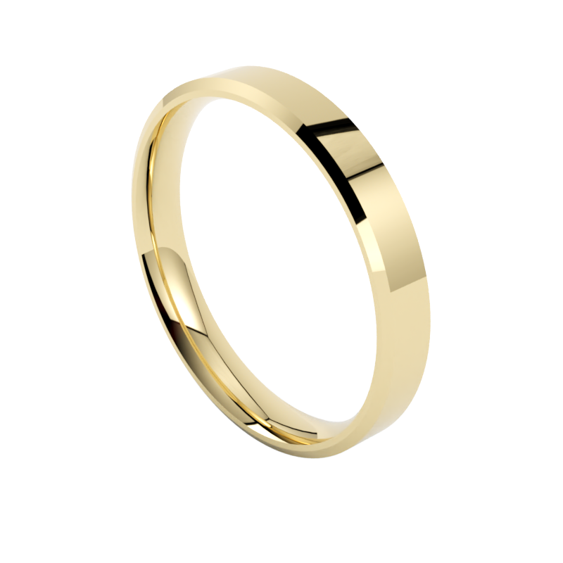 Nowoczesna płaska fazowana obrączka ślubna żółte złoto 585 szerokość 3,50 mm